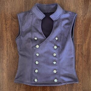 Violet ~ Purple faux suede military style vest with gold buttons